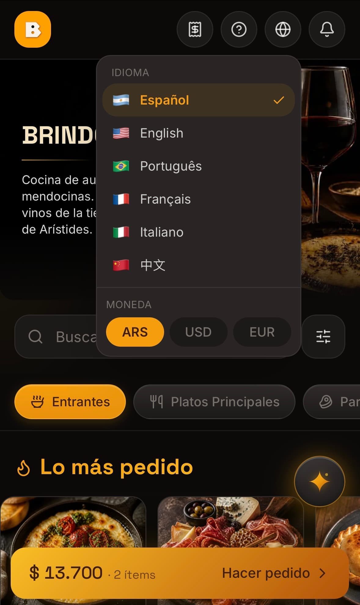 Carta digital de Brindo — pantalla 3